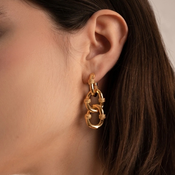 18K Gold Plated Dangle Earrings Detachable Worn 2 Ways - Picture 1 of 5